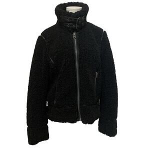 Lucky Brand Womens Fuzzy / Faux Leather Moto Jacket Medium